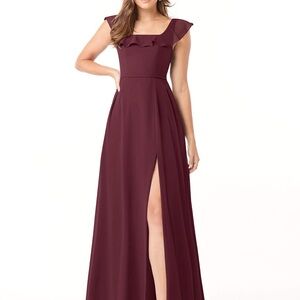 AZAZIE A-Line Square Neckline Ruched Chiffon Floor-Length Dress Cabernet